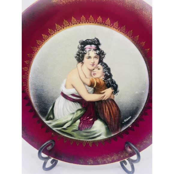 IMPERIAL Germany Antique Porcelain Portrait Plate Vigee LeBrun Mother & Child - Picture 4 of 5